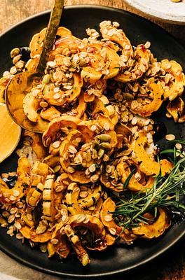 Roasted Delicata Squash with Spiced Maple & Rosemary Granola