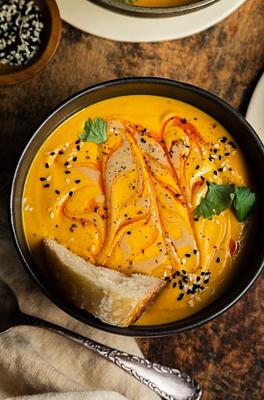 Spicy Sesame Carrot Soup with Red Lentils