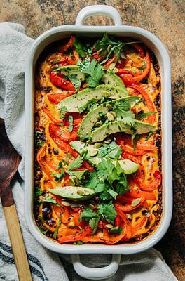 Vegan Stuffed Pepper Casserole with Spicy Sunflower “Cheese”