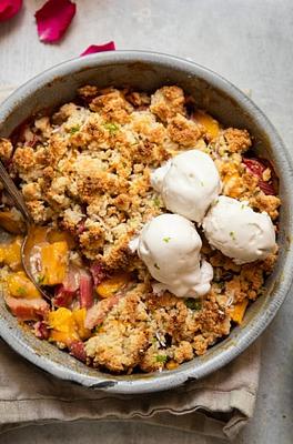 Rhubarb Mango Crumble with Almond Coconut Topping