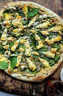 Vegan Spinach Artichoke Pizza