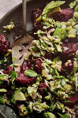 Crushed Beets with Chunky Olive & Mint Dressing