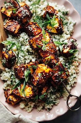 Sweet and Spicy Grilled Tofu and Pineapple with Herbed Cauliflower Rice