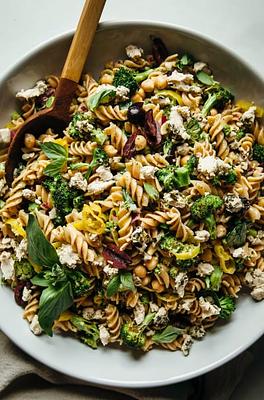 Grilled Broccoli & Pepperoncini Pasta Salad with Basil