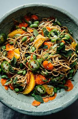 Cold Ginger Noodle Salad with Mint, Edamame & Orange