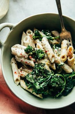 Creamy Truffle Pasta with Balsamic-Roasted Broccoli Rabe