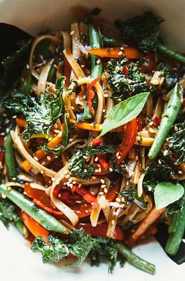 Vegan Thai Basil Noodles with Crunchy Kale