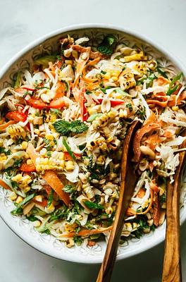 Charred Corn Slaw with Peanut Butter Lime Dressing