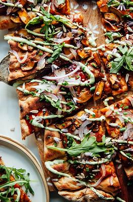 BBQ Mushroom Flatbread with Chive Cream & Homemade Spelt Dough