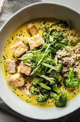 Golden Coconut Broth Bowls with Crispy Tofu