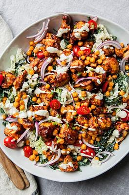 Napa and Kale Slaw with Crunchy BBQ Cauliflower & Pickled Jalapeño Ranch