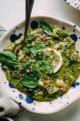 Deep Green Lentil Stew with Spinach, Tahini & Lemon