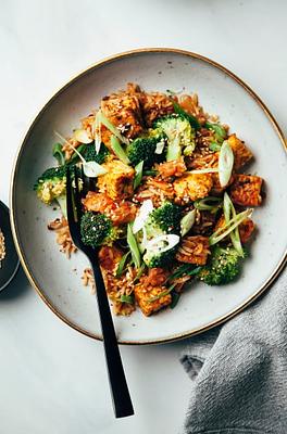 Vegan Kimchi Fried Rice with Smoky Tempeh & Broccoli