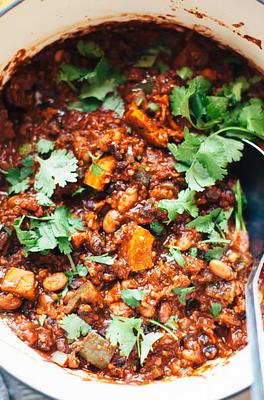 Smoky Squash Chili with Quinoa, Pinto & Black Beans