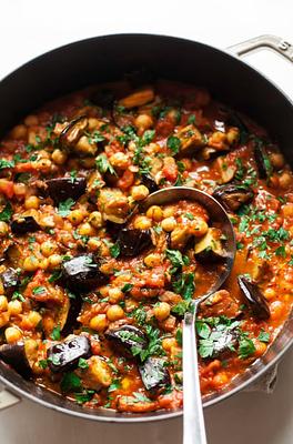 Braised Harissa Eggplant with Chickpeas