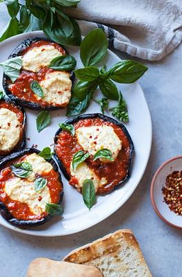 Grilled Pizza Portobellos with Lemony Cashew “Ricotta”