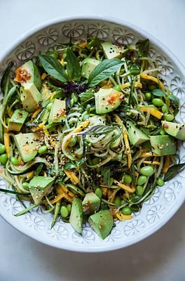 Cold Veg Mango Noodles with Spicy Sesame Citrus Dressing