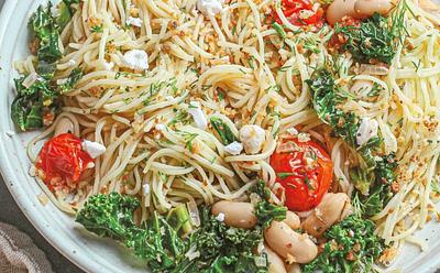 15-Minute Angel Hair Pasta With Lemon Kale And Tomatoes