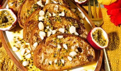 Passion Fruit French Toast With Macadamia Mascarpone