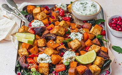 Tandoori Tofu Traybake With Cucumber Raita