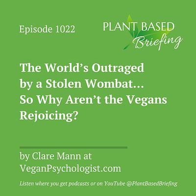 1022: The World’s Outraged by a Stolen Wombat… So Why Aren’t the Vegans Rejoicing? by Clare Mann at VeganPsychologist.com
