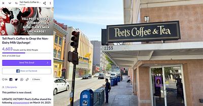 VICTORY! Peet’s Coffee Drops Plant-Based Milk Upcharge