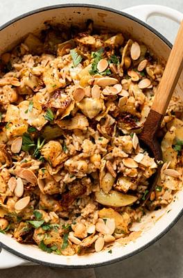 Spiced Chickpeas & Rice with Roasted Crispy Cabbage and Sweet Mustard Dressing