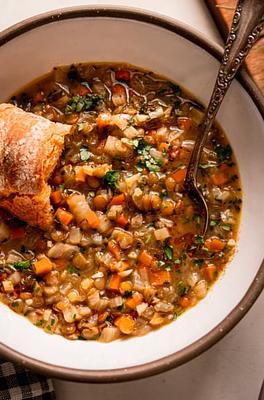 Lemony Lentil Vegetable Soup with Rosemary & Fennel