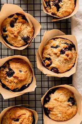 Soft & Fluffy Vegan Blueberry Muffins with A Bit of Whole Wheat Flour
