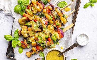 Grilled Gnocchi Skewers With Basil Dip