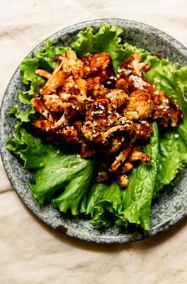 Roasted Cauliflower Lettuce Wraps with Sweet Chili Sauce