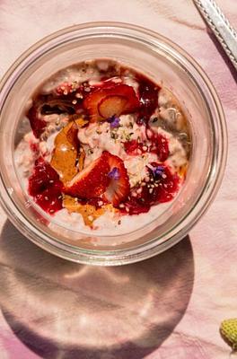 Seedy Rhubarb Strawberry Overnight Oats