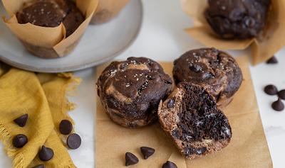 Chocolate Espresso Peanut Butter Protein Muffins