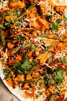 Gochujang Peanut Sweet Potato Salad with Green Beans