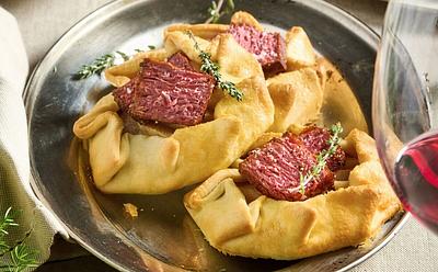 Vegan Mini Flank Galettes With Caramelized Onion & Pear