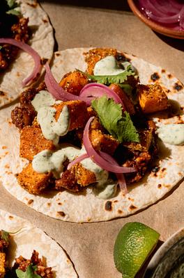 Smoky Butternut Squash Tacos with Smashed Pinto Beans (Vegan)