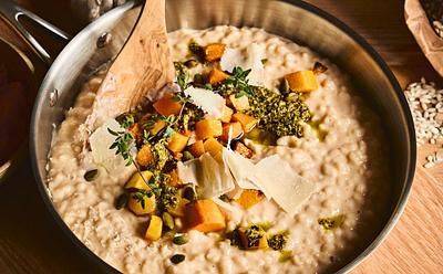 Butternut Squash Risotto With Cognac And Pumpkin Seed Pesto