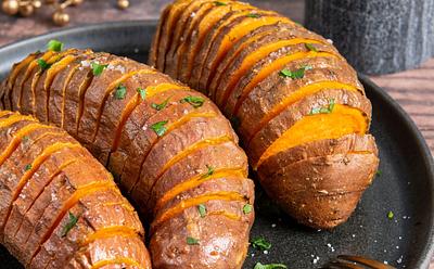 Air Fryer Hasselback Sweet Potatoes