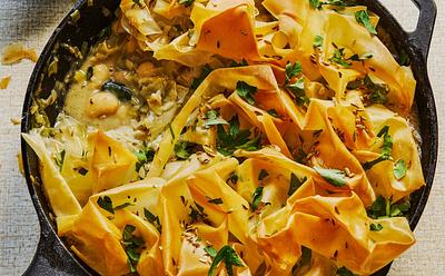 Creamy Leek Butter Bean Filo Pie