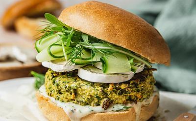 This Herby Spring Burger Uses A Vegan Goats Cheese Alternative