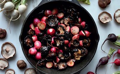 Balsamic Mushrooms And Radishes