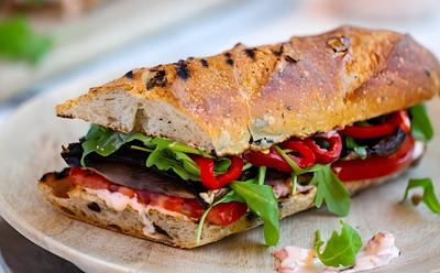 Grilled Portobello And Roasted Red Pepper Sandwich