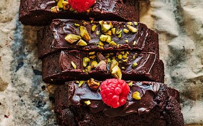 Flourless Chocolate Pistachio Raspberry Torte