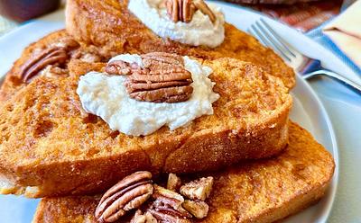 Oven-Baked Pumpkin French Toast With Coconut Whipped Cream