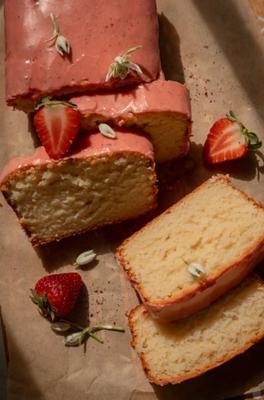 Tender Vegan Lemon Loaf with Strawberry Sumac Glaze