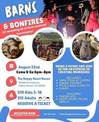 BARNS& BONFIRES An evening at a Farm Animal Sanctuary!