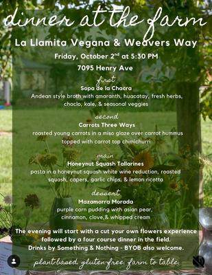 Dinner At The Farm La Llamita Vegana & Weavers Way