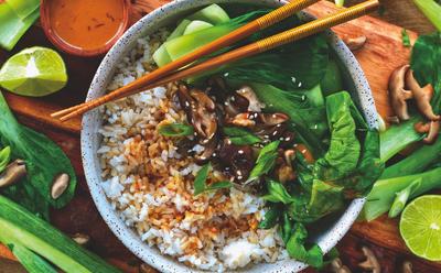 Shiitake Rice With Bok Choy And Thai Peanut Sauce