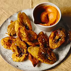 Loaded Tostones With Spicy Roasted Carrot Dip