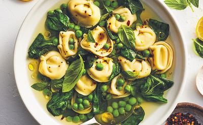 Vegan Tortellini Soup With Lemon Peel Broth